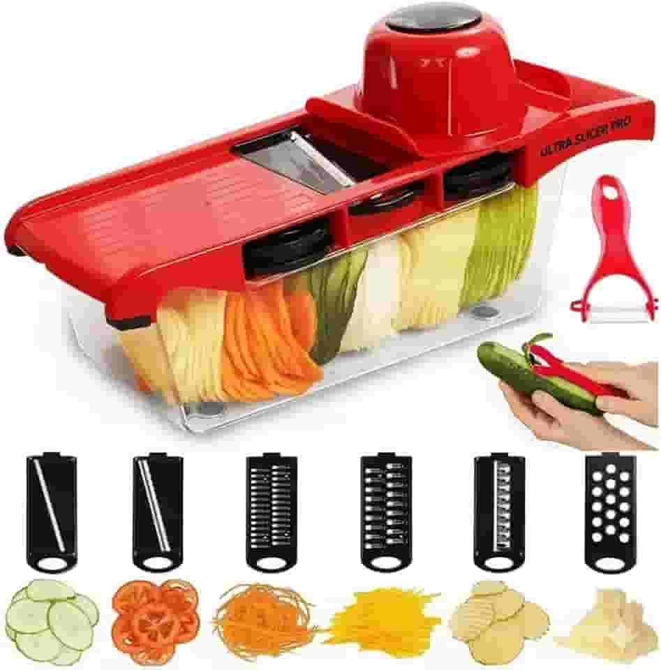 Ralador e Fatiador 6 em 1 Premium – Corte Legumes em Segundos | Lâminas de Aço Inox, Coletor Antiderrapante, Protetor de Mãos e 6 Lâminas Intercambiáveis