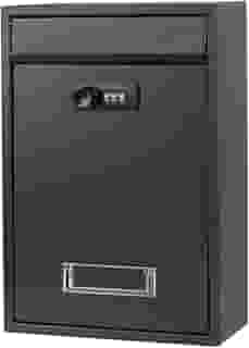 Caixas de correio de metal para parede com fechadura de chave, grande caixa de correio com compartimento de jornal, Medium, Frosted black with combination lock