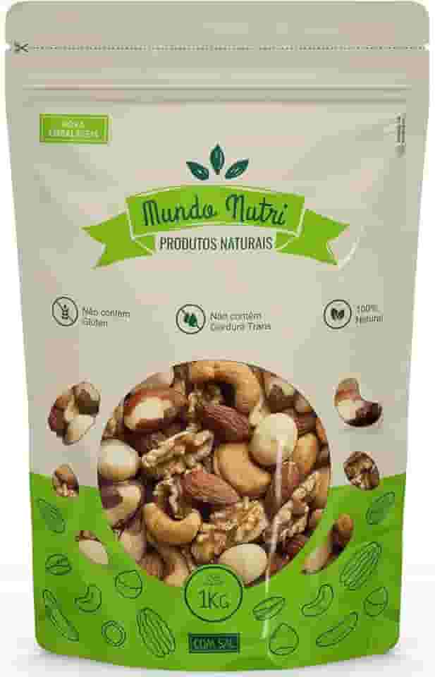1kg Mix de Castanhas Premium Mundo Nutri - Castanha de Caju, Castanha do Pará, Amêndoas, Nozes e Macadâmia (COM SAL)