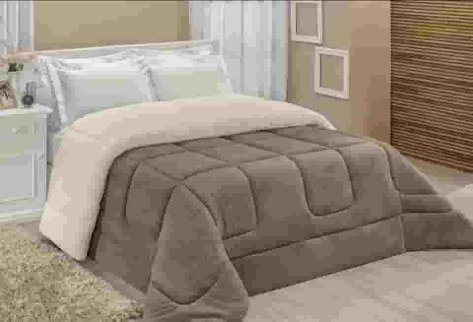 Edredom Sherpa Cobertor E Coberdrom Casal Queen 2,20M x 2,40M Avelã