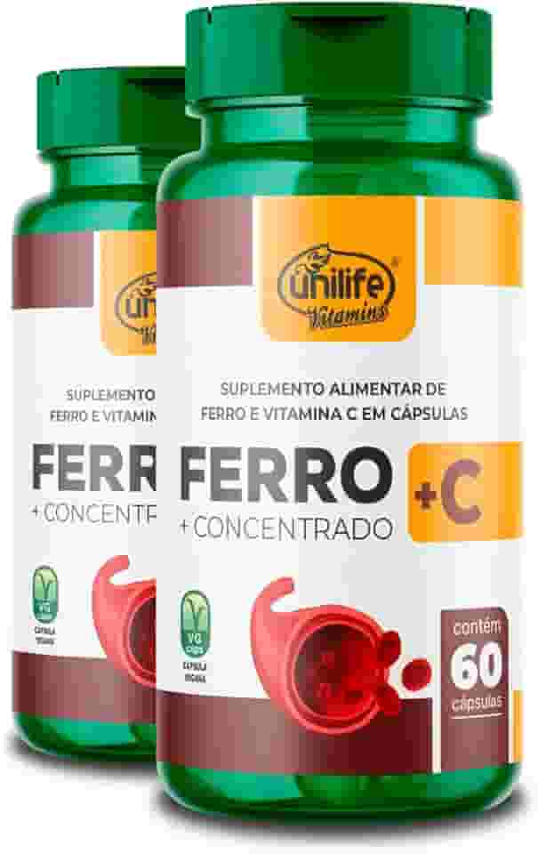 Kit 2 Ferro com Vitamina C 60 cápsulas Unilife