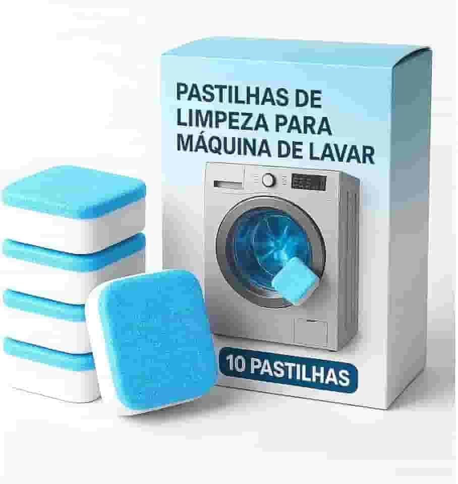 Kit com 10 Tabletes de Limpeza para Máquina de Lavar – Limpador Efervescente Potente Contra Manchas, Resíduos e Mau Odor - Premium