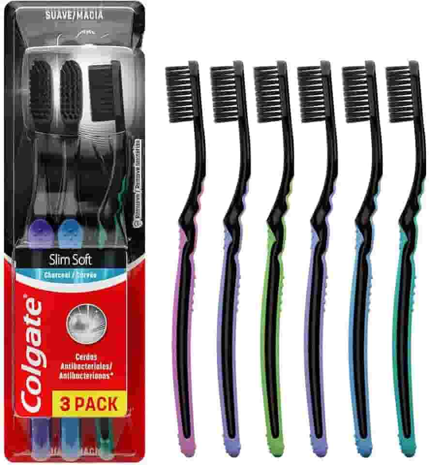 Escova de Dente Colgate Slim Soft Black Com Infusão de Carvão 6 unid