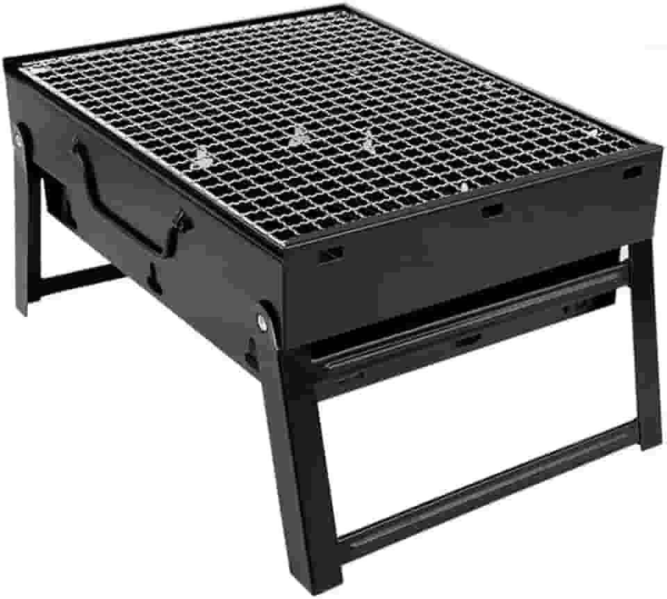 Mini Churrasqueira Pequena A Carvão Portátil Dobrável Desmontável Em Aço Inox Para Espetinho Apartamento 44x29cm