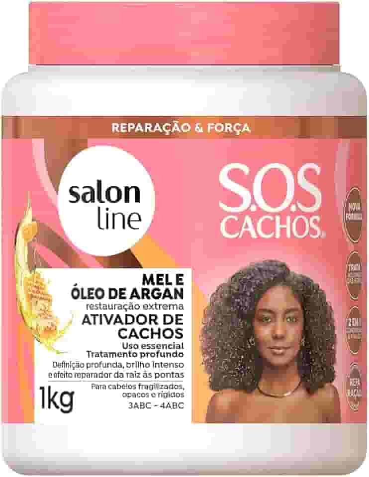 Salon Line, Ativador de Cachos, SOS Cachos, Mel e Óleo de Argan - Para Cabelos Cacheados e Crespos, 1kg