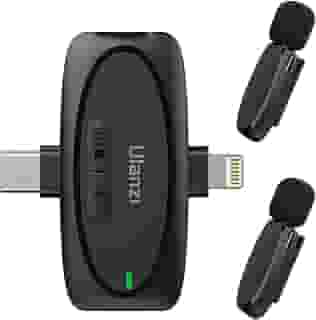 Microfone Lapela Sem Fio ULANZI V6 para iPhone iPad Android Câmera, Microfone 3-em-1 Plug-Play para Gravação de Vídeo no Telefone Entrevista Youtubers Vlogueiros, Alcance de Transmissão de 164ft