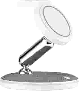 Geonav Carregador de Mesa por Indução 3 em 1, Compatível com carregamento por Indução padrão QI, Dobrável, Acompanha carregador 20W e Bolsa protetora, CH31MAG, Branco/Cinza