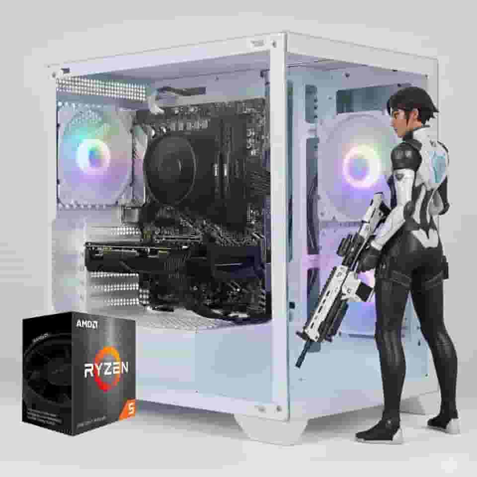 PC Gamer Aquario Branco Ryzen 5 5500, 16 GB DDR4, SSD NVMe 1 TB, RTX 3050 6 GB