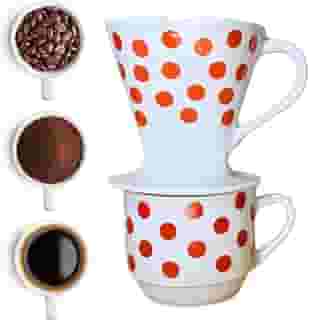 Conjunto de Xicara e Coador de Porcelana para Café em pó coado presente (Vermelho)
