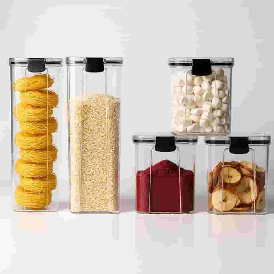 Conjunto 5 Potes Herméticos Organizadores de Alimentos - BPA Free, Empilháveis, Utensílios para Cozinha, Porta Mantimentos, Pote Hermético para Armário, Cozinha