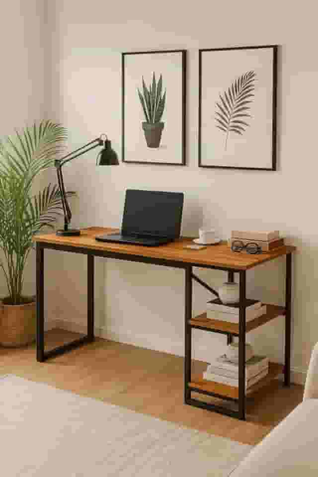 Mesa Home Office C/prateleiras De Metal (Preto/Canela)