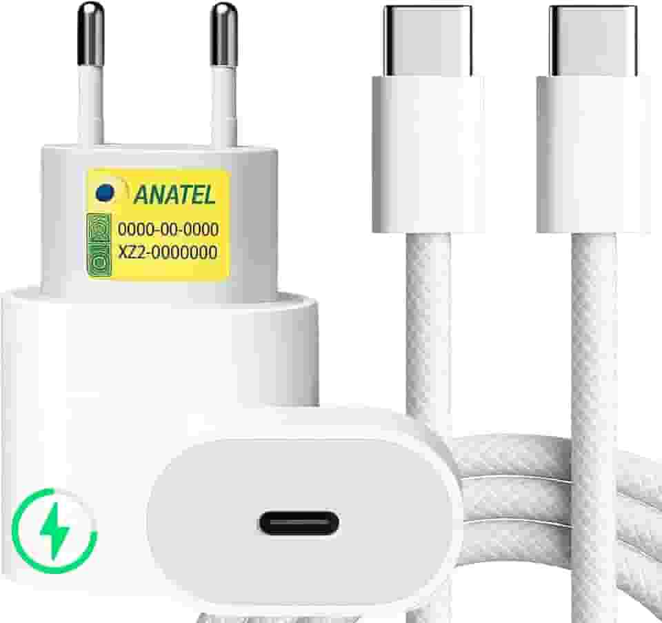 Carregador Super Turbo 25W Ultra Rápido Tipo C e USB Com Carregamento Rápido + Cabo Tipo C Compatível Com Todos Aparelhos Type C Homologado pela Anatel