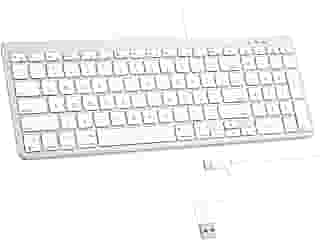 OMOTON Teclado com Fio para Mac, Interface Dupla (USB e Tipo-C), Teclado Numérico, Prata