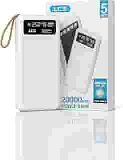 Carregador Solar Portátil Power Bank 20000Mah Painel Solar - Com Cabos Embutidos Display Digital Ideal Para Viagens E Camping (BRANCO)