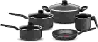 Jogo de Panelas Rochedo Stone Pro 5 peças, Preto com Efeito Pedra e Antiaderente Minerium, Cabos Ergonômicos, Base de Limpa Fácil e Distribuição Uniforme de Calor