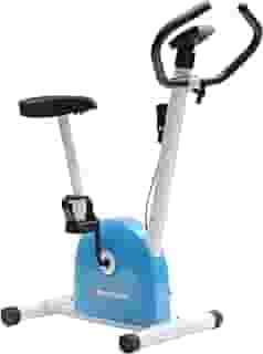 Bicicleta Ergométrica Mile Fitness Vertical com Monitor 5 Funções, Ajuste de Altura, Regulagem de Resistência, Azul e Branca