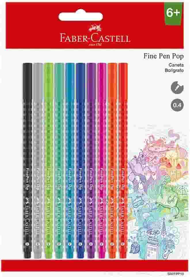 Caneta Ponta Fina, Fine Pen PoP, Faber-Castell,SM/FPP10, cartela com 10 unidades