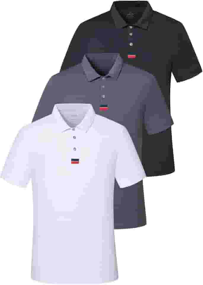 Pacote com 3 camisetas polo masculinas de golfe de manga curta para uso diário, camiseta polo casual com gola de trabalho