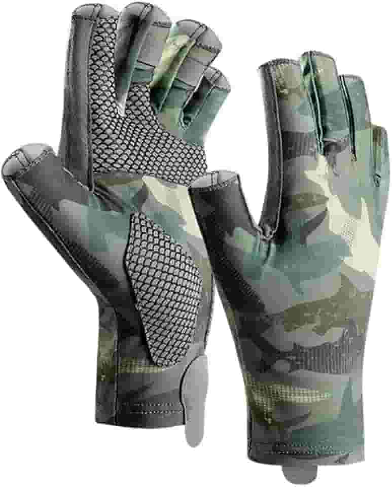 UPF50+ Luvas de sol sem dedos para homens, adequadas para pesca, caiaque, caminhadas, remo, condução, canoagem e remo