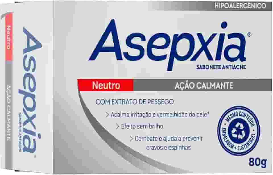 Asepxia Sabonete Neutro 80g — Hipoalergênico | Limpeza Profunda e Suave | Controla a Oleosidade e Acalma a Pele Sensibilizada | Previne Espinhas