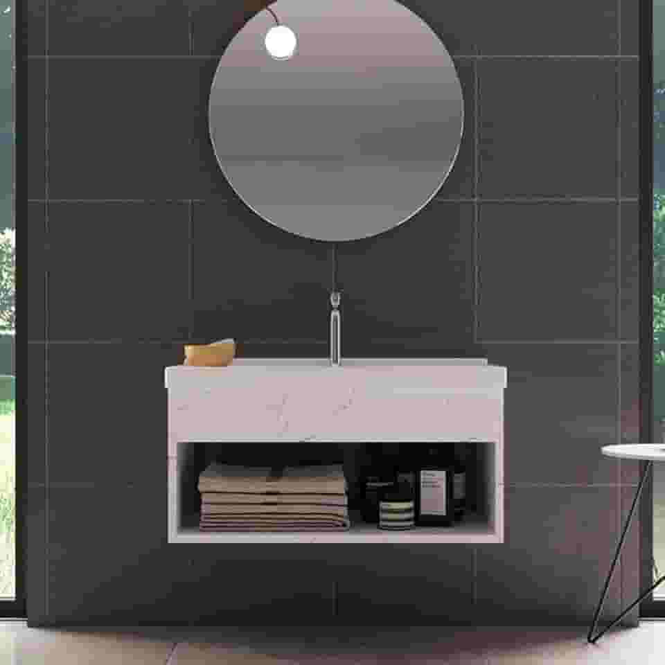 Gabinete com Cuba para Banheiro 100% MDF Zoff Marmorizado Branco