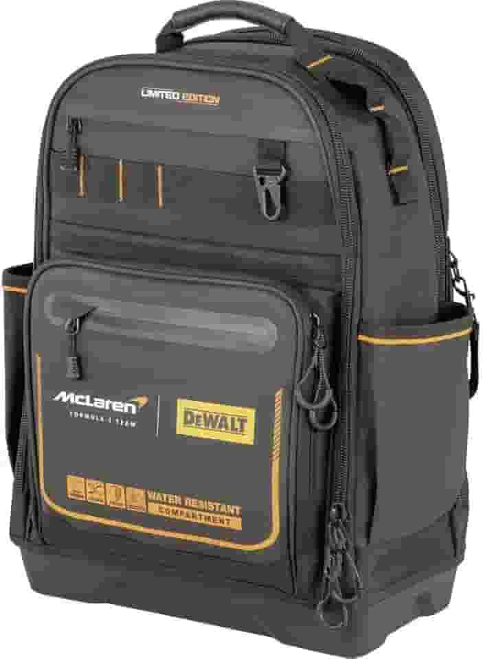 Dewalt Mochila para Ferramentas 18 Polegadas, Edição Limitada McLaren, Organizador com 43 Bolsos, Bolsa para Ferramentas com Compartimento para Notebook, Modelo DWST60122