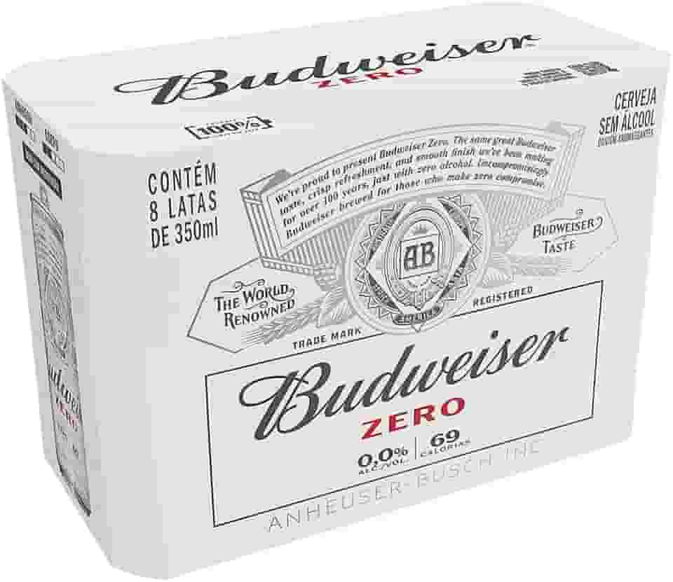 Pack Cerveja Budweiser Zero Álcool, 350ml, Lata - 8 unidades