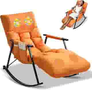 Cadeira de Massagem Eletrica, Poltrona Massageadora, 110V-240V, Design Ergonômico, Ajuste em 5 Posições, Cadeira de Massagem, Encosto Ajustável E Apoio para Os Pés, com Bolsos Laterais, Laranja