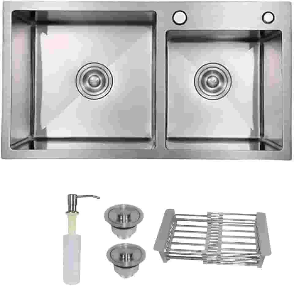 Cuba Dupla Gourmet em Inox 304 para Bancada de Cozinha Pia Sobrepor ou Embutir