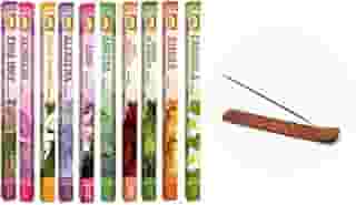 Kit 10 Incensos Massala Indianos + 1 Incensário Madeira – Aromaterapia, Meditação, Ambientes Zen, Relaxamento, Fragrâncias Naturais, Alta Durabilidade, Queima Prolongada
