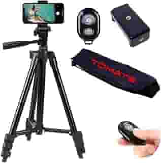 Tripé para Câmera e Celular com Nível Bolsa e Suporte de celular Kit Tripod com controle remoto sem fio