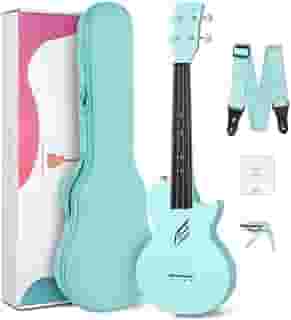 Ukulele concert Enya Nova U 58 cm, de fibra de carbono, ukulele de viagem com kit para iniciantes inclui aulas online (sem garantia de versão em português), estojo, alça, capo e cordas (azul)