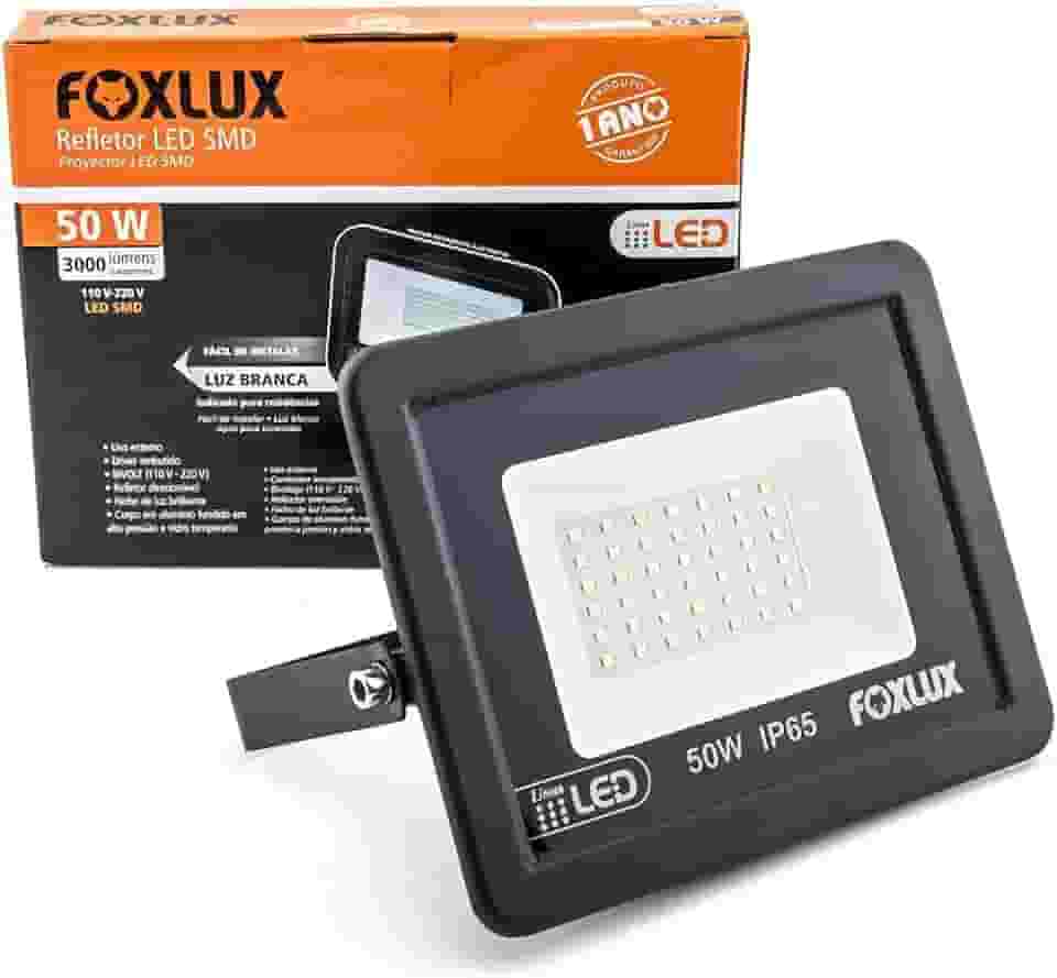 Refletor LED Foxlux 50W 6500K Bivolt IP65 Para Fachadas e Jardins