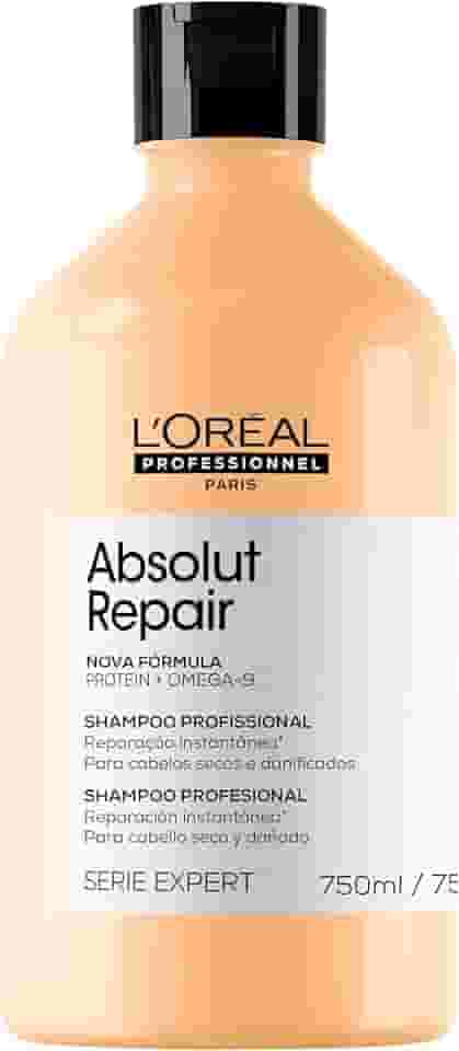 L'Oréal Professionnel Absolut Repair, Shampoo Profissional com Proteína de Trigo e Ômega 9, Ação Reparadora para Cabelos Secos e Danificados, 750ml