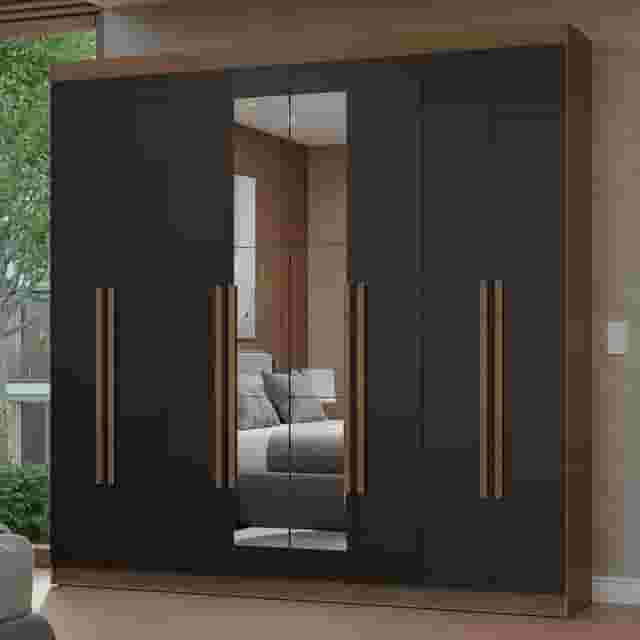 Guarda-roupa Casal 8 Portas Batentes com Espelho Rustic/preto/rustic Netuno Madesa