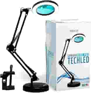 Luminaria Led Ring Light de Mesa Articulavel Abajur C/Garra Controle Intensidade Lupa Aumento Preta