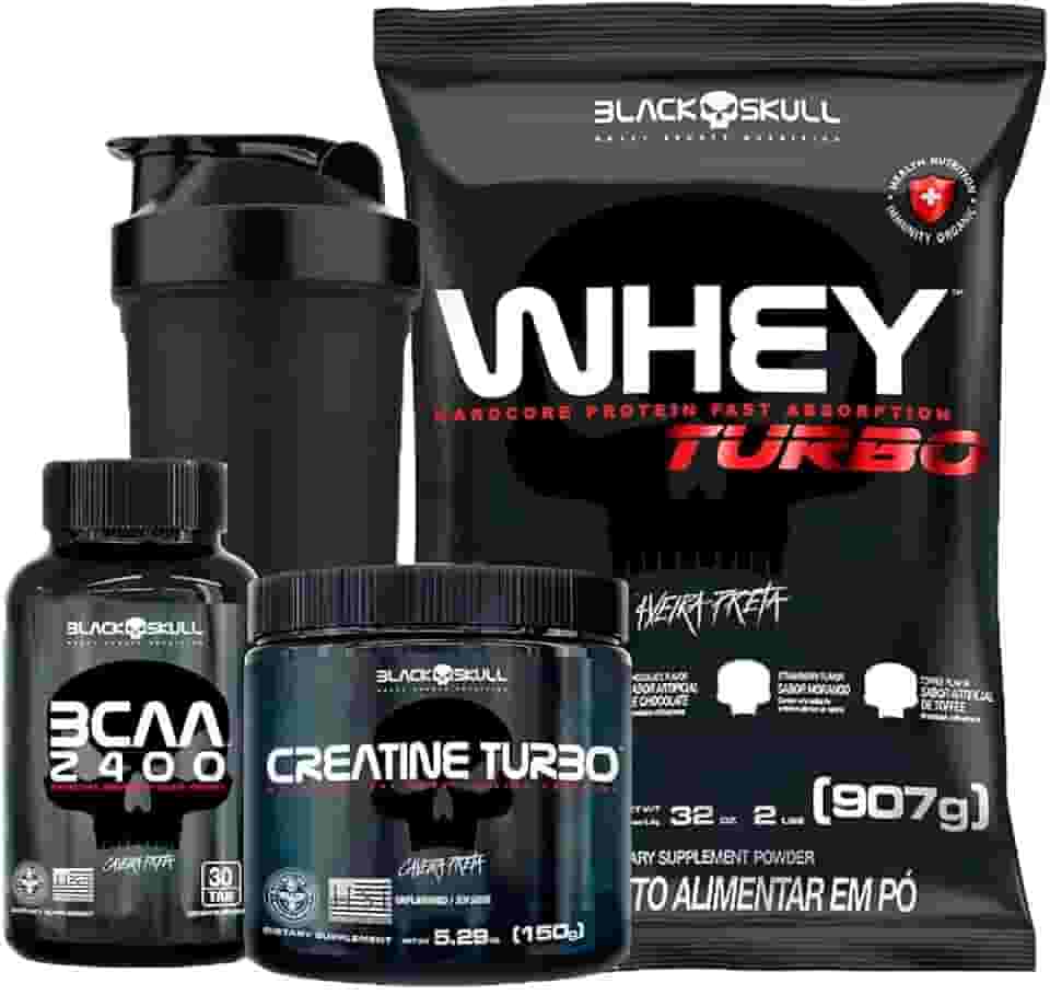 Combo Whey Protein Turbo + Bcaa + Creatina - Black Skull (Chocolate)