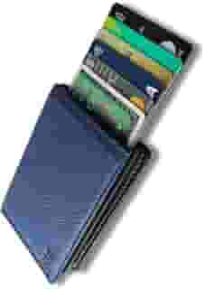 Carteira Porta Cartões Masculina Couro PU ATNI Safira RFID antifurto Fecho Magnético Cinta Elástica Antiqueda Porta CNH Rígido Caixa Presentear Exclusiva Design Moderno Segurança Luxo High Performance