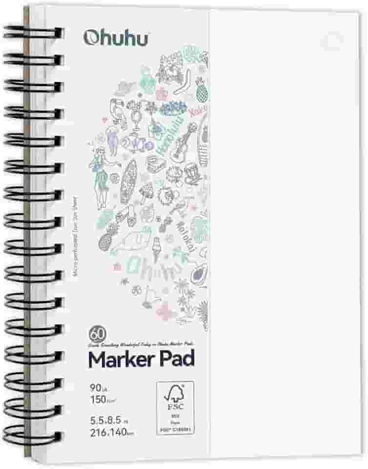 Bloco de Desenho Premium para Marcadores Dupla Face, Papel 150GSM Anti-Vazamento, Ideal para Álcool e Tinta, Sketchbook Profissional 5.5x8.5