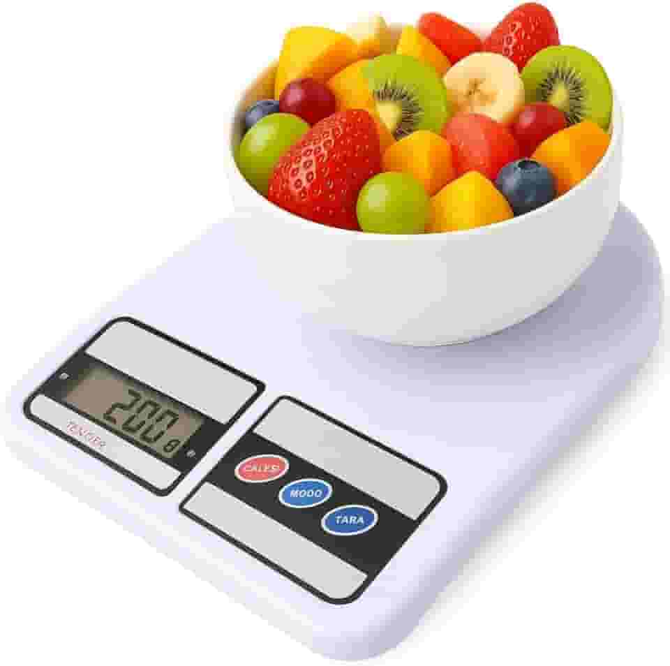 Balança de Cozinha Digital para Alimentos Portátil em Inox Resistente a Água Com Base Antiderrapante e Visor de Alta Definição Pesagem de 1g até 10kg Fit Premium