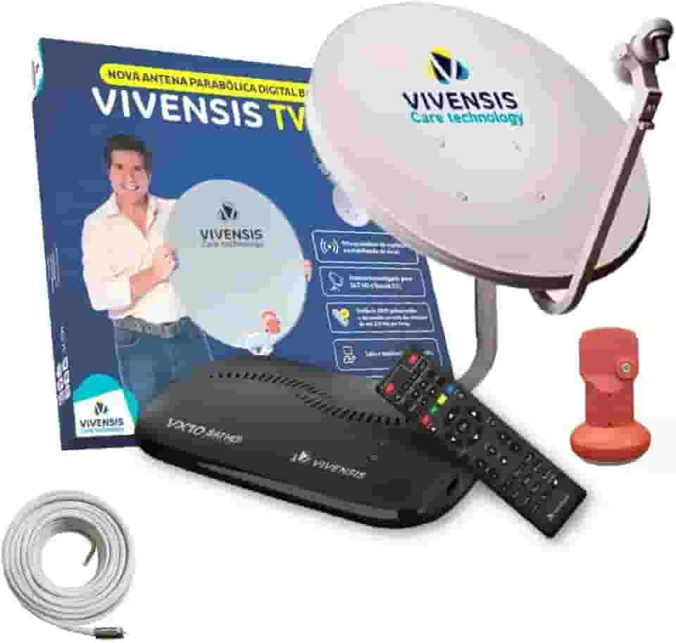 Kit Antena Nova Parabólica Ku Vivensis Digital Completa 100% Canais Livres Receptor Sat Full Hd LNBF Cabo 5g