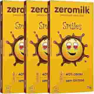 Kit 3 Unidades de Chocolate sem Lactose 40% Cacau Smiles de 70g cada - Zeromilk