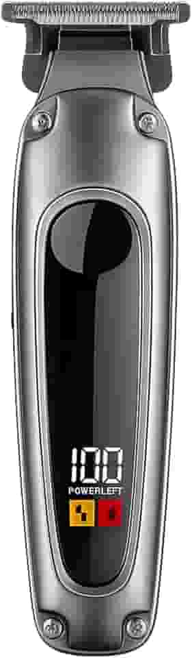 Máquina de Cortar Cabelo Profissional, Barbeador, Sem Fio, Recarregável USB, com Visor LCD, Lâmina de Titânio (Prata)