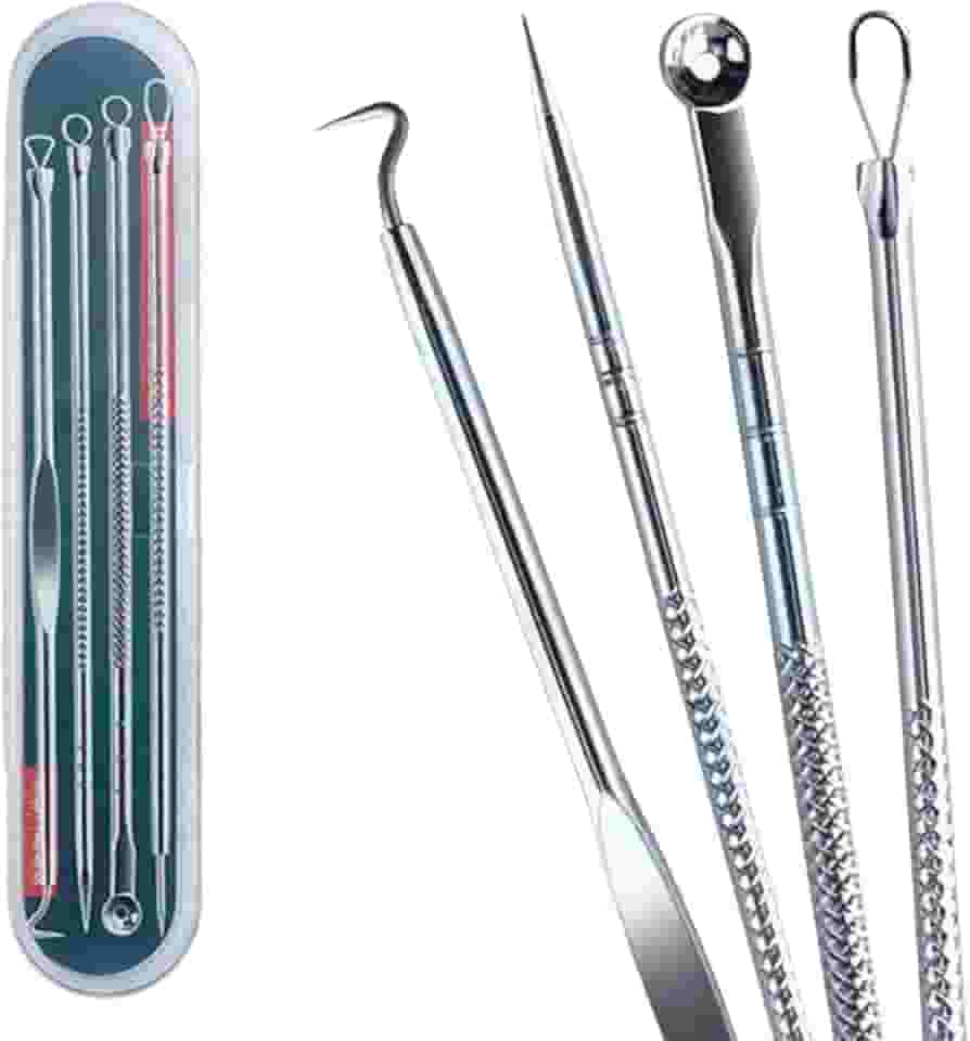 Kit Extrator de Cravos Inox Profissional 4 Peças | Removedor de Cravos e Espinhas | Ferramenta Para Limpeza de Pele Acneica | Kit Removedor de Cravos com Estojo | Premium MyBrins