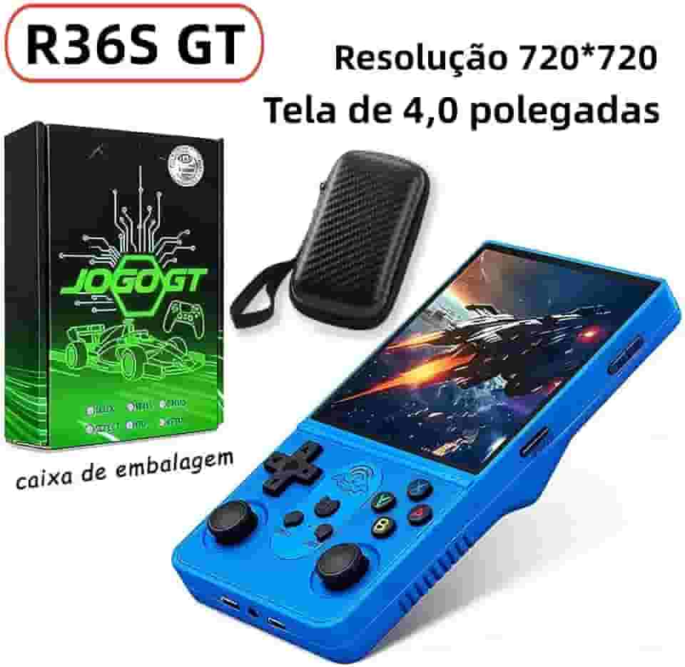 Console de videogame retrô R36S GT, 64 GB, sistema Arkos 2.0, Tela de 4,0 polegadas,15.000 jogos integrados, brinquedo retrô perfeito para meninos,video game portatil,console portatil(cor: azul)