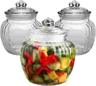 Conjunto 3 Potes Herméticos Kit Jogo De Baleiro Em Vidro 600ml Porta Mantimentos