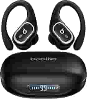 Basike Fone de Ouvido Bluetooth 6.0 Esportivo Intra-Auricular, Som Hi-Fi Estéreo, Suporta Chamadas de Voz, Display LED, TWS/IPX5/ENC Compatível com Android e iOS – Preto