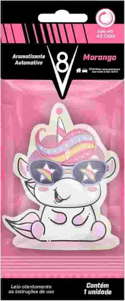 V8, Perfumador de ambientes para automóveis (Aromatizador de ar) em Sachê, Aroma Morango, 1 Unidade, Rosa