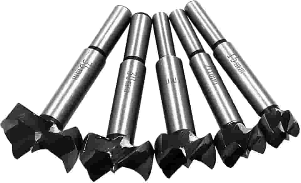 Kit com 5 Brocas Forstner para Madeira 15, 20, 25, 30, 35mm - Fresas para Dobradiças e Fechaduras - Cabimento Redondo para Furadeira