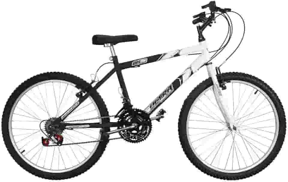 Bicicleta de Passeio Ultra Bikes Esporte Bicolor Aro 24 Reforçada Freio V-Brake – 18 Marchas Preto Fosco/Branco, BM24-02PTF